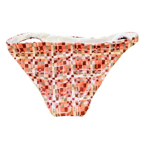 L SPACE Block Party Bikini Bottoms Sz Small Geometric Print Orange Cream White - Picture 2 of 6